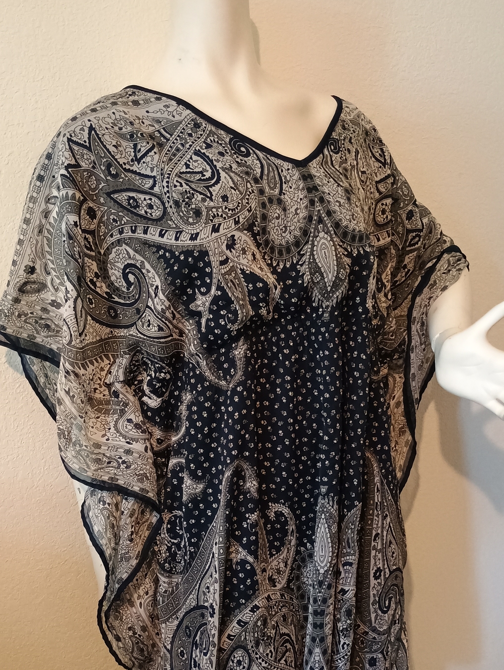Bohemian Navy and Cream Paisley Women's Top or Dress